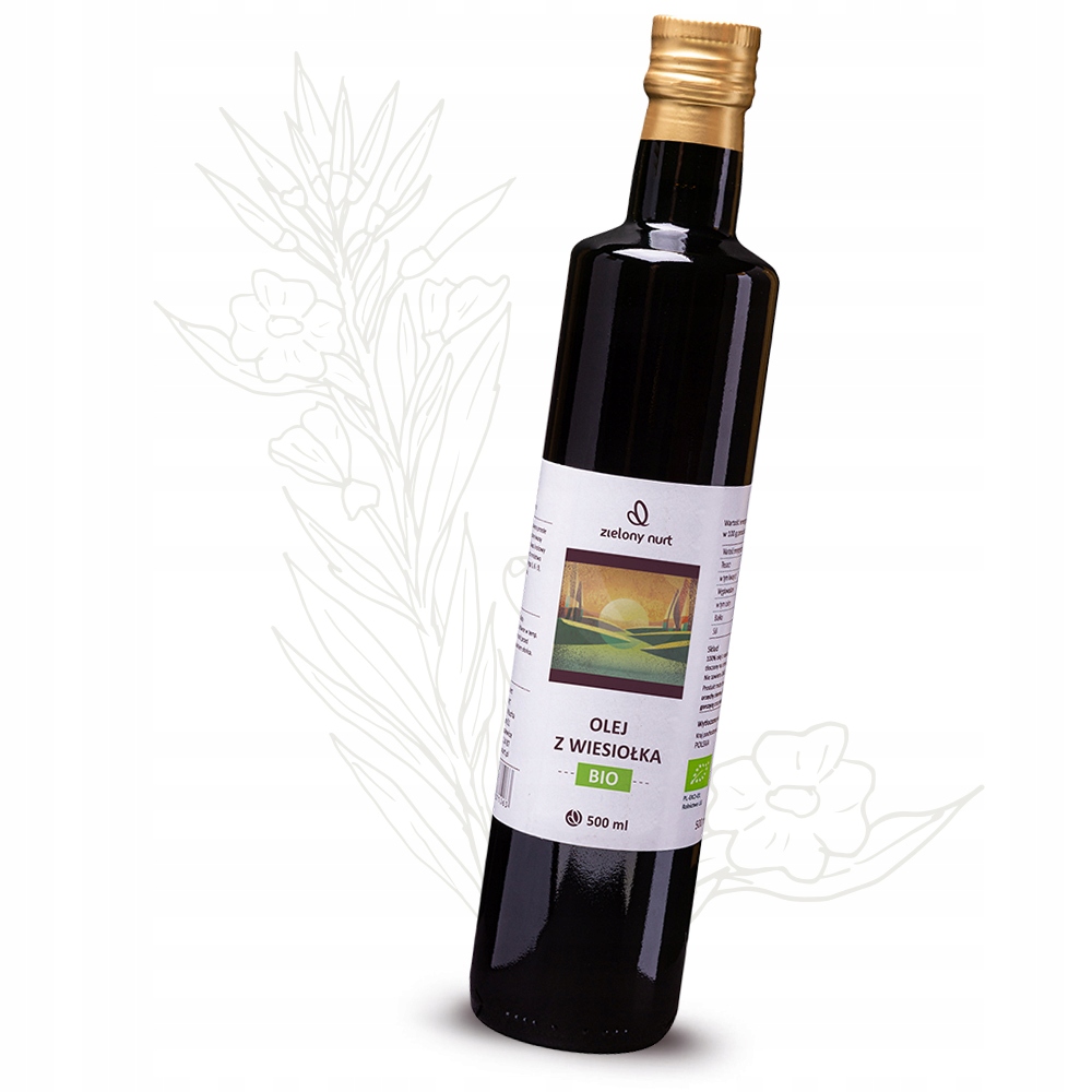 Ekologiczny Olej Z Wiesiołka 500 ml Bio Tłoczony na Zimno Zielony Nurt