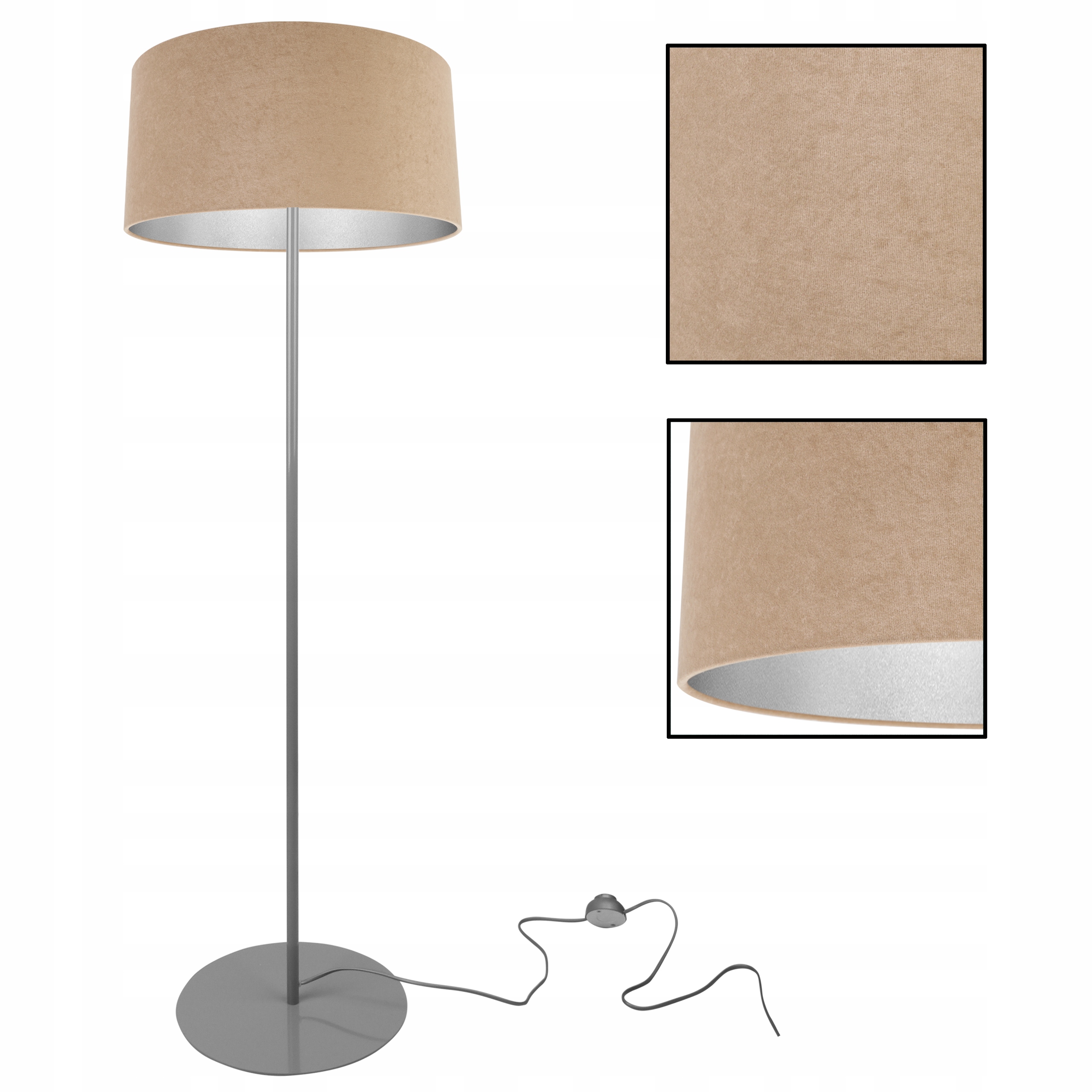 Stojaca Podlahová Lampa Trojnožka Chrómové Tienidlo Velúr