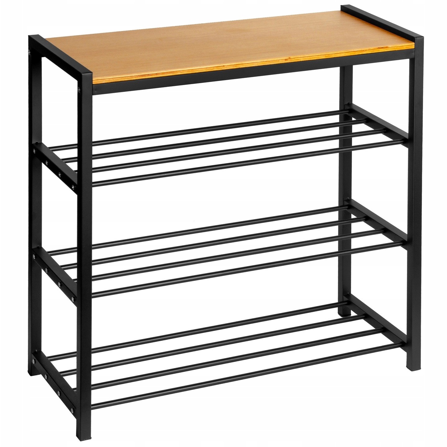 REGAŁ STOJAK METALOWY PÓŁKA NA BUTY ORGANIZER Z DREWNIANĄ PÓŁKĄ