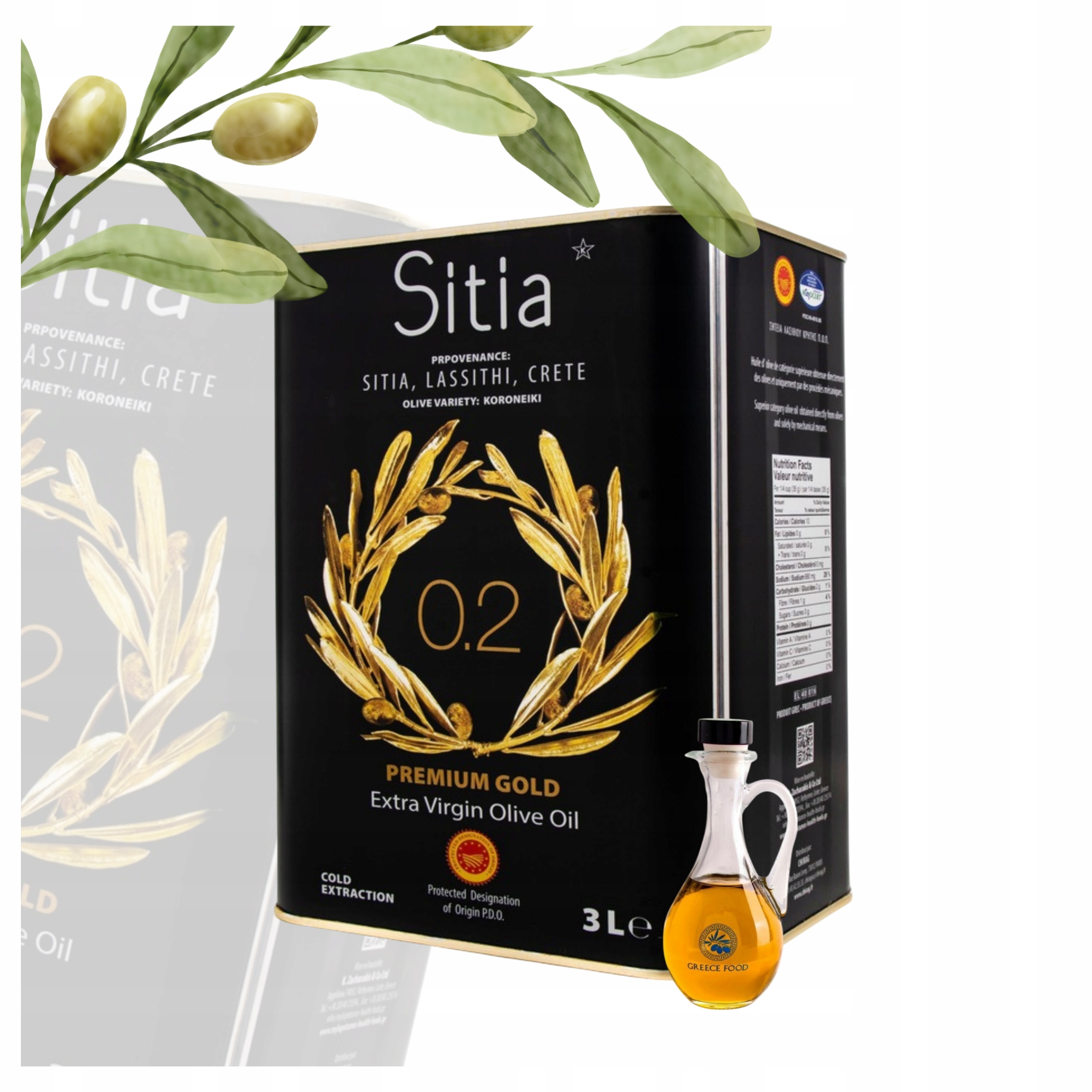 Levně Extra Panenský Olivový Olej Řecká Sitia Premium 3 L Skleněná Láhev 250 ML