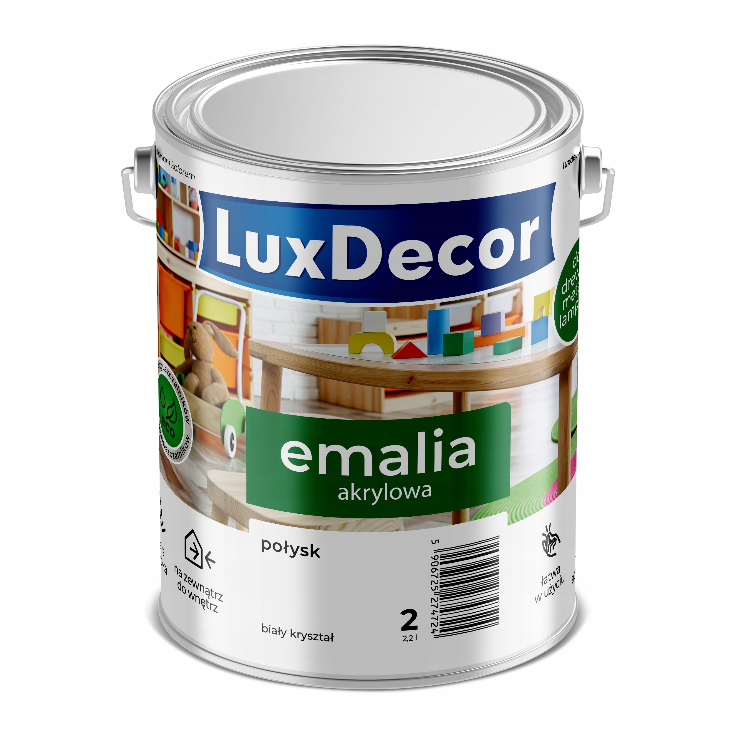 Luxdecor Dlouhotrvající Univerzální Akrylový Smalt Bílý Křišťál Lesk 2,2 L