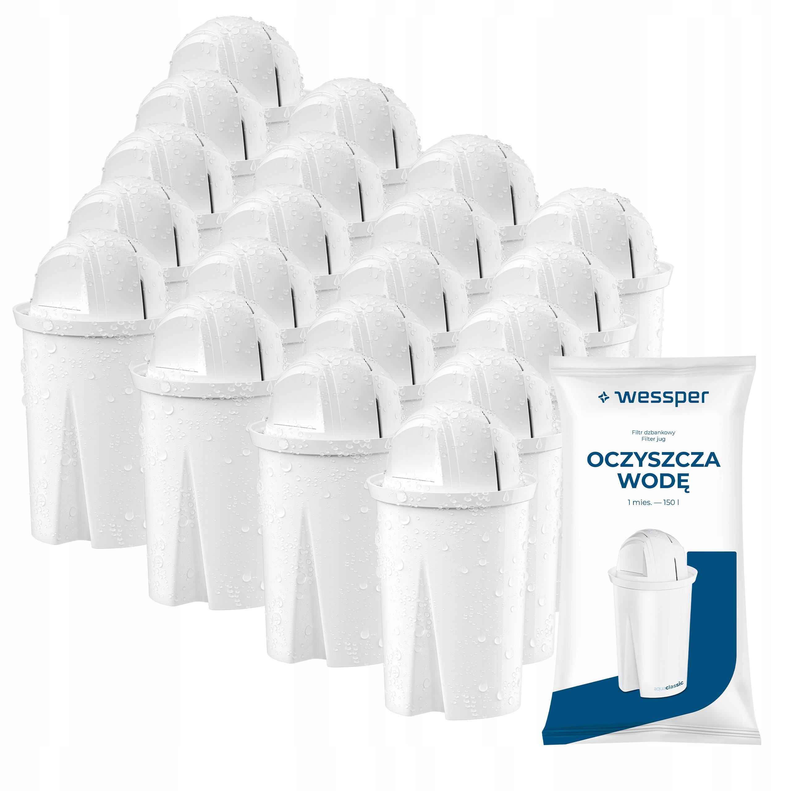 20 x Filtr na vodu Wessper pro skleněnou konvici Wessper D2 Borosilicate 3,3 l