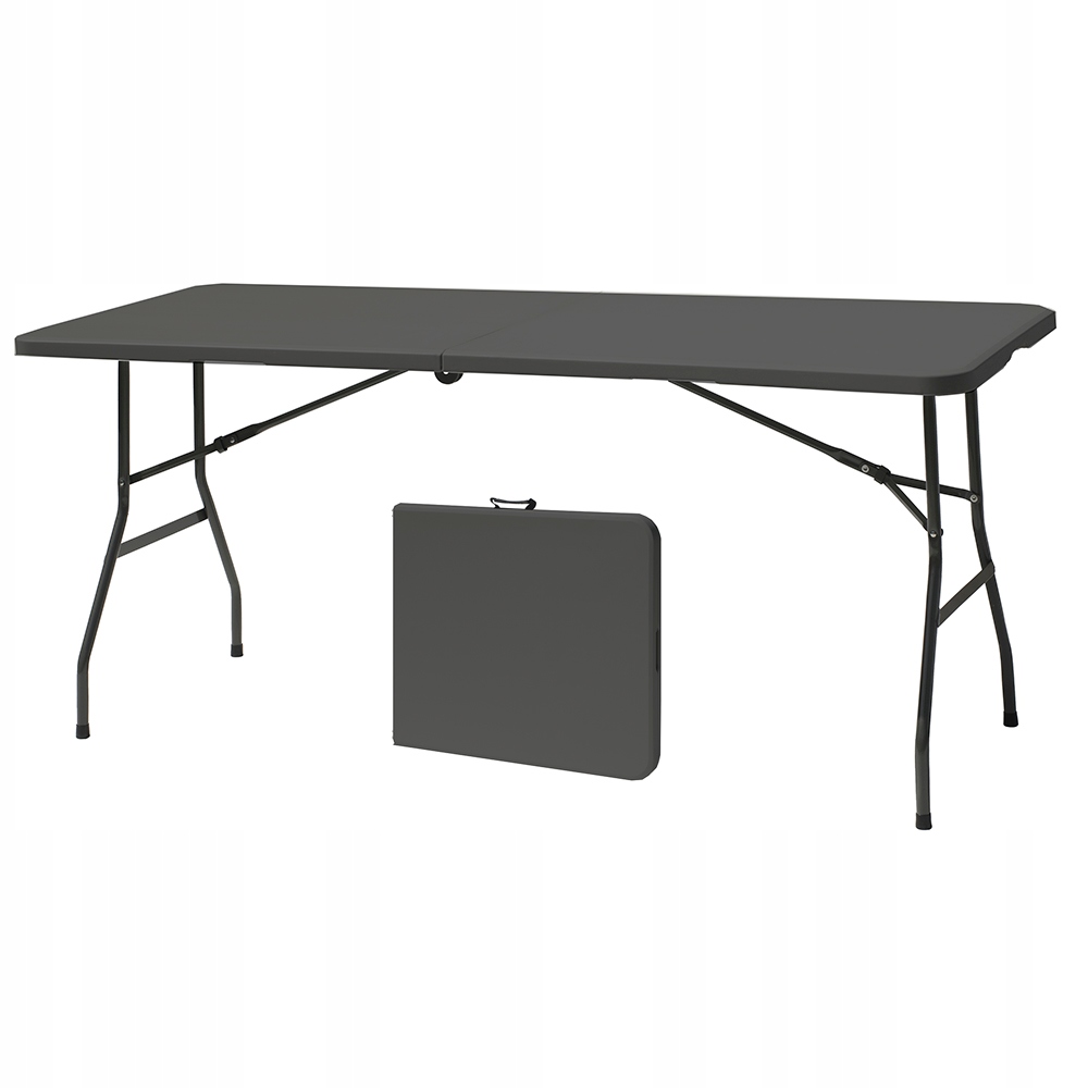 Składany Stół Cateringowy 180x74x74cm Czarny w walizce Stabilny Wytrzymały