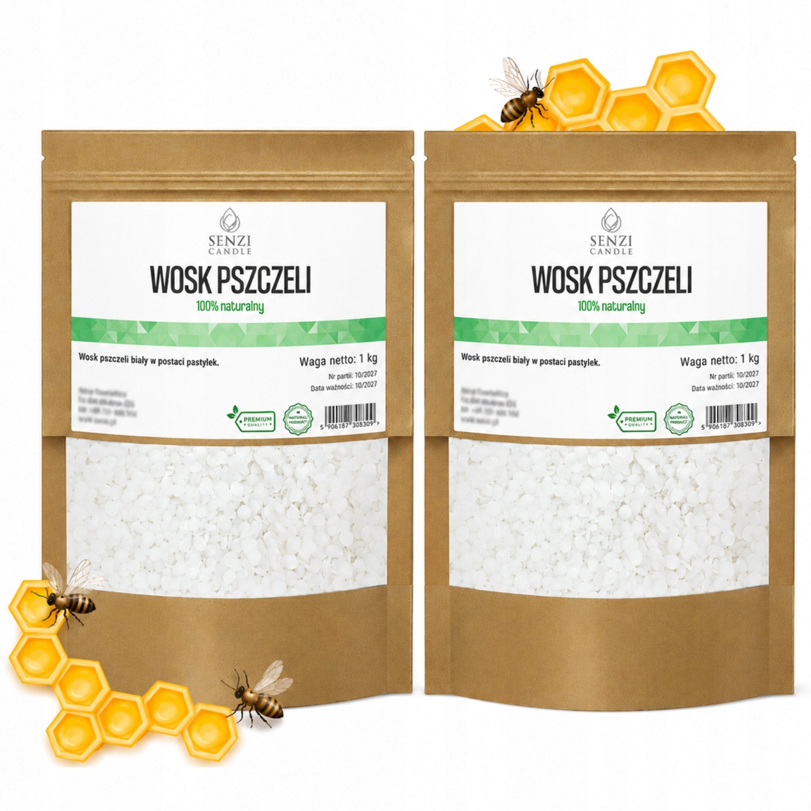 Vosk 100% Bílý granulát Pastilky do svíček Kosmetika Premium 2 kg