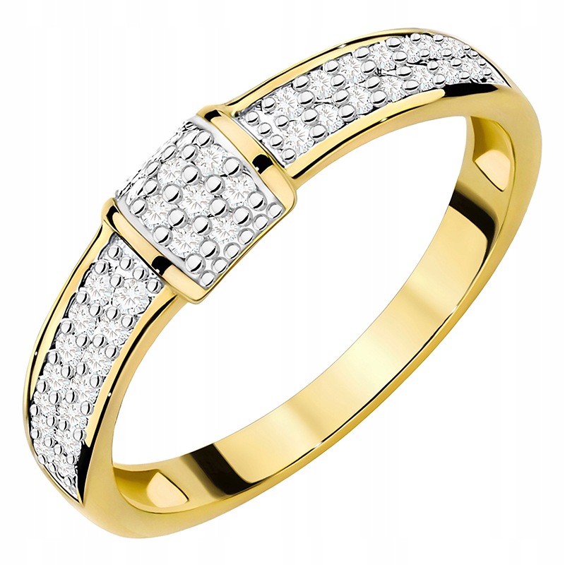 Złoty Pierścionek Zaręczynowy pr. 585 14k z Brylantami 0,19ct Grawer