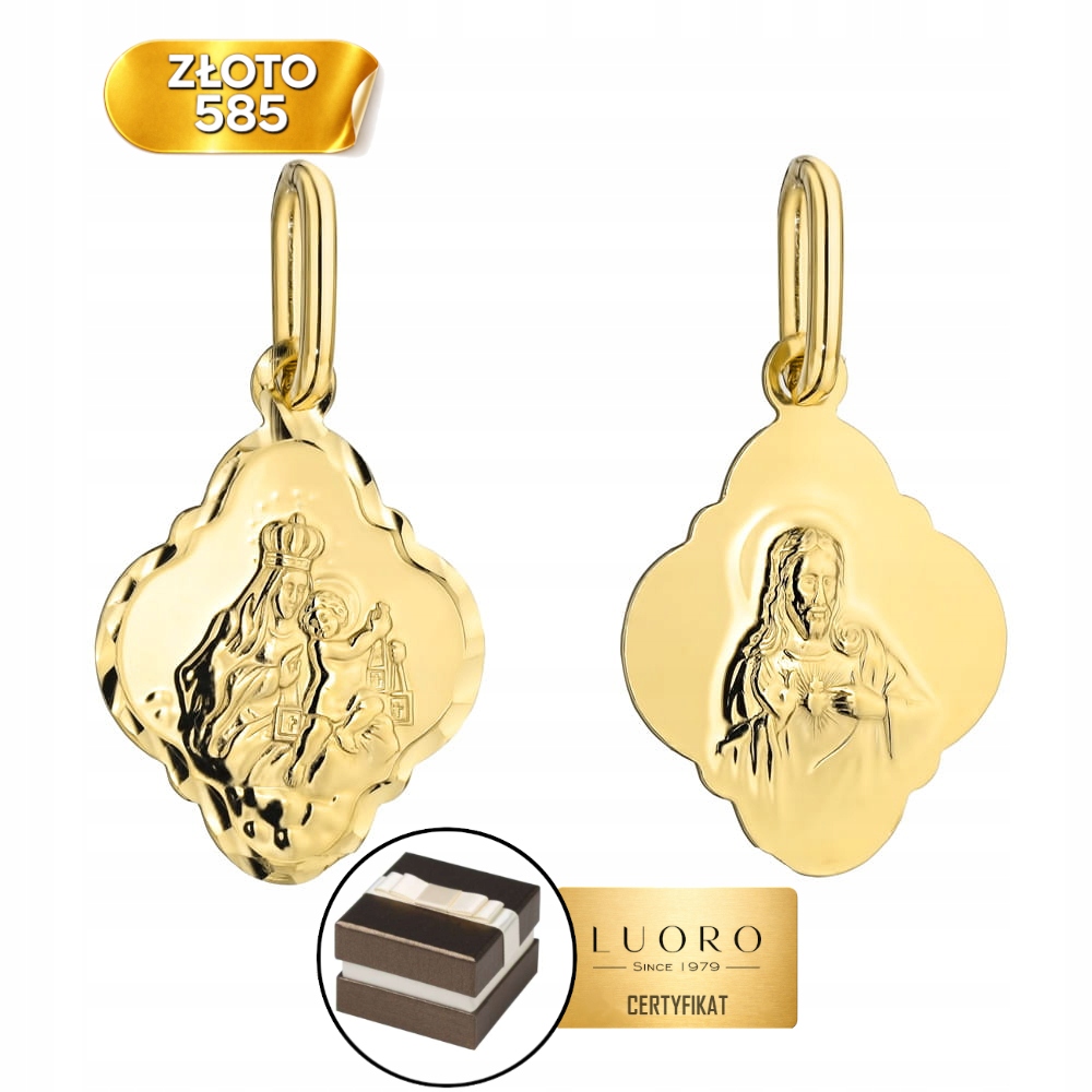 Zlatý Medailon 585 14K Škapulíř Přívěsek 18,5 MM Elegantní Dárek