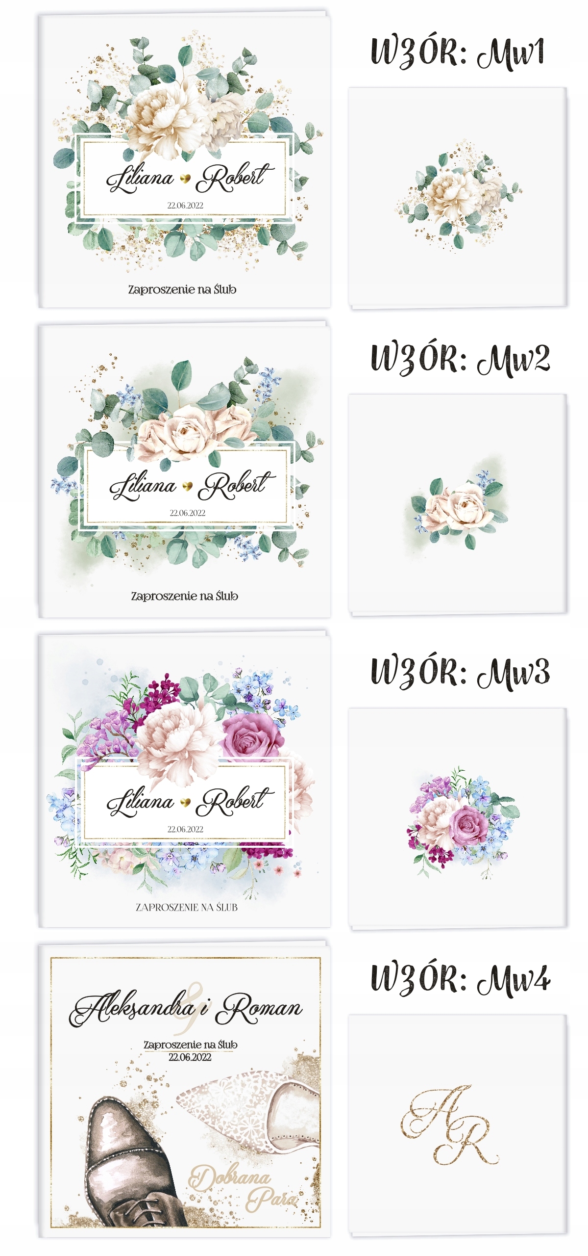 ZAPROSZENIA ŚLUBNE NA ŚLUB KLASYCZNE GLAMOUR "MW" Nazwa SERIA MW