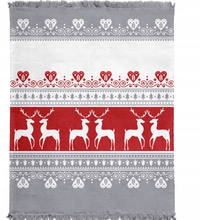 Vánoční deka Sob granátová bavlna teplá, příjemná, vánoční třásně 150x200