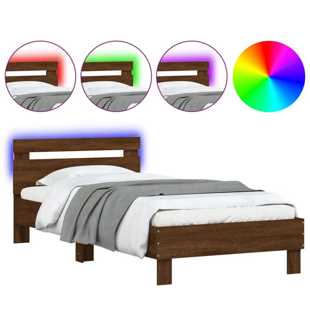 Rám postele s opěrkou hlavy a Led Rgb hnědým dubem 203 x 104 x 70 cm