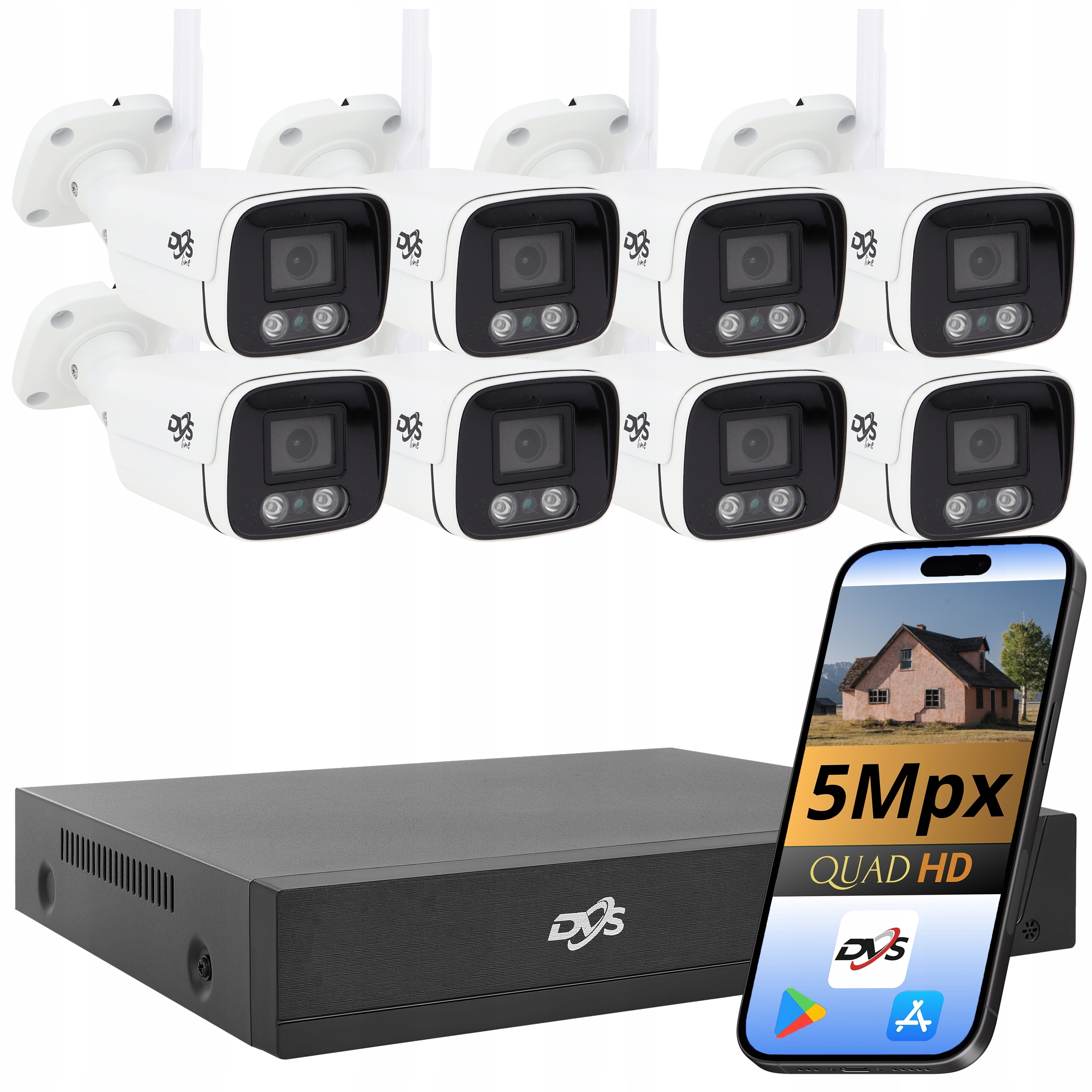 Sada 8 Kamer Pro Wifi Monitorování Bílá Tuba 5Mpx Bezdrátové Kamery Dvs