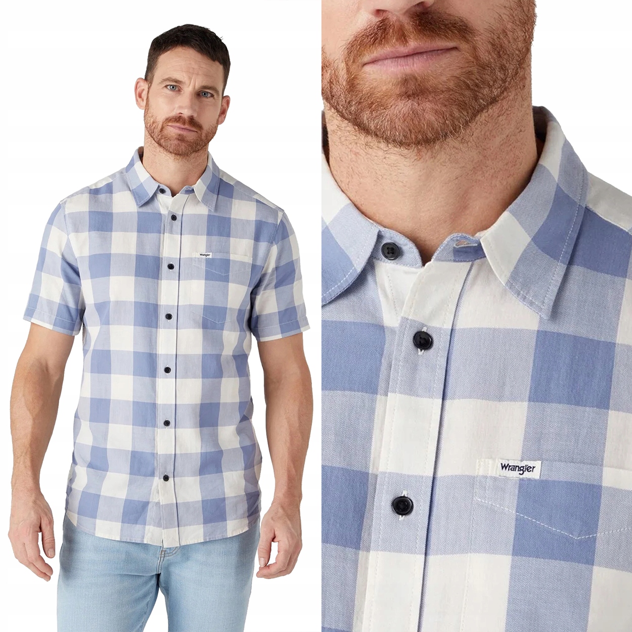 Wrangler 1 Pkt Shirt Stone Wash Kostkovaná Košile S Krátkým Rukávem Regular M