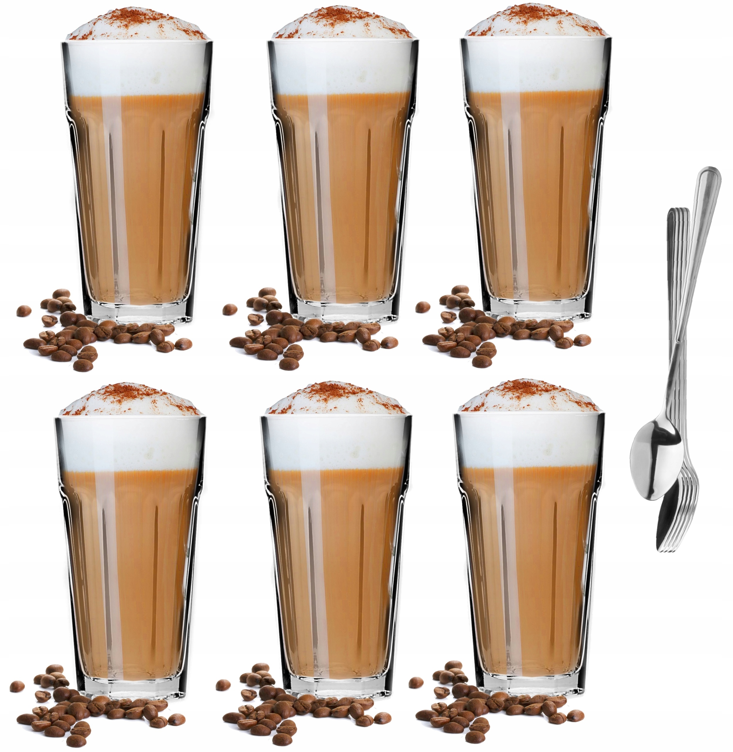 Zestaw szklanek WYSOKICH z łyżeczkami 320ml latte