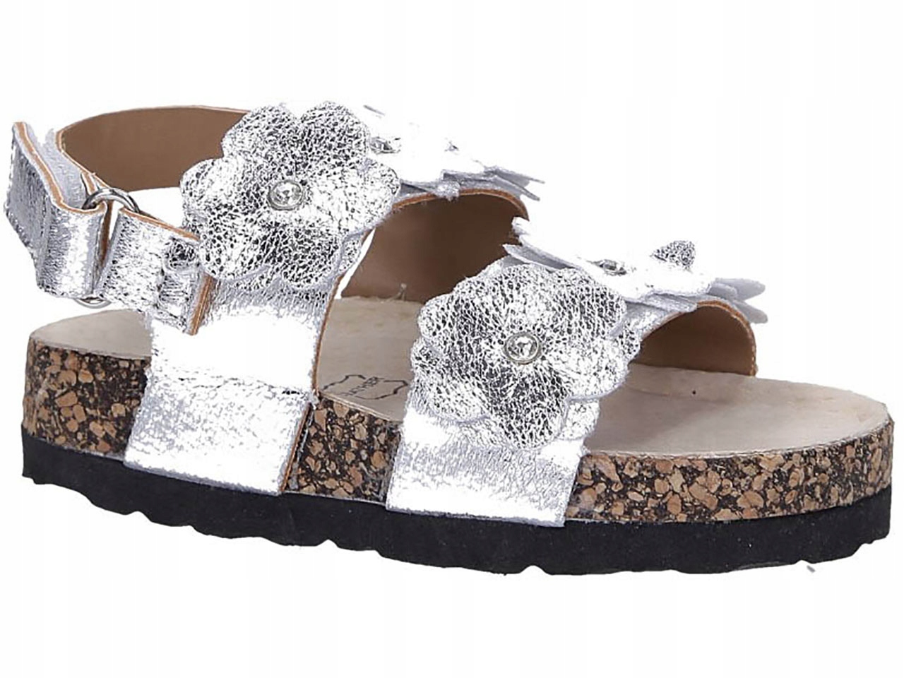 

Sandały Błyszczące Z Kwiatkami Dziewczęce Na Rzepy