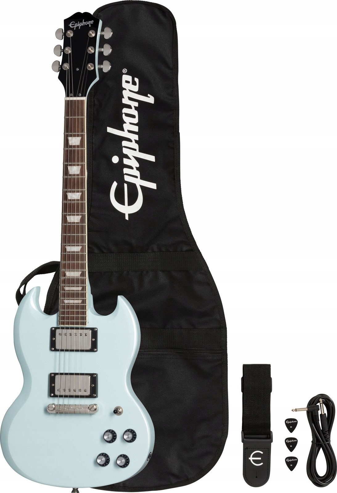 Elektrická kytara v sadě Epiphone Power Players „sg“ Ice Blue