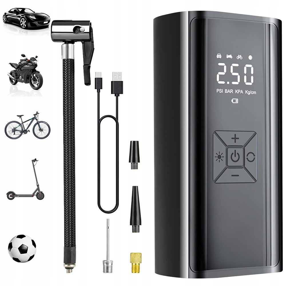 Kompresor Samochodowy Pompka Rowerowa 4 Trybami 6000 Mah 150PSI