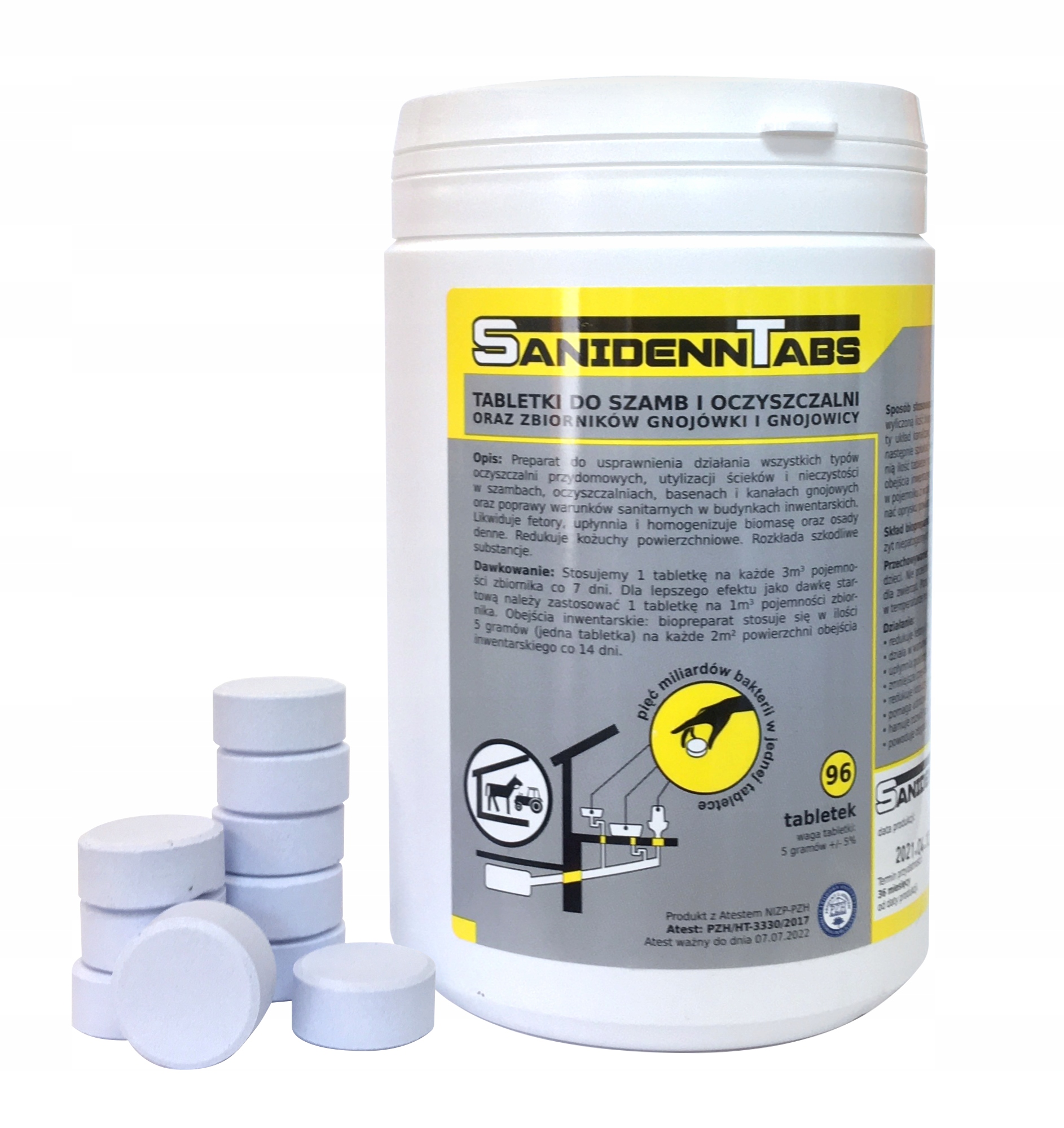 Preparat do oczyszczania szamba ścieków tabletki 96+4 Sanidenn