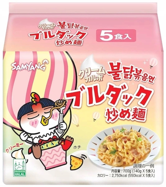 Příchuť pikantního kuřecího masa Cream Carbo Buldak Halal 5x140g Samyang Japan