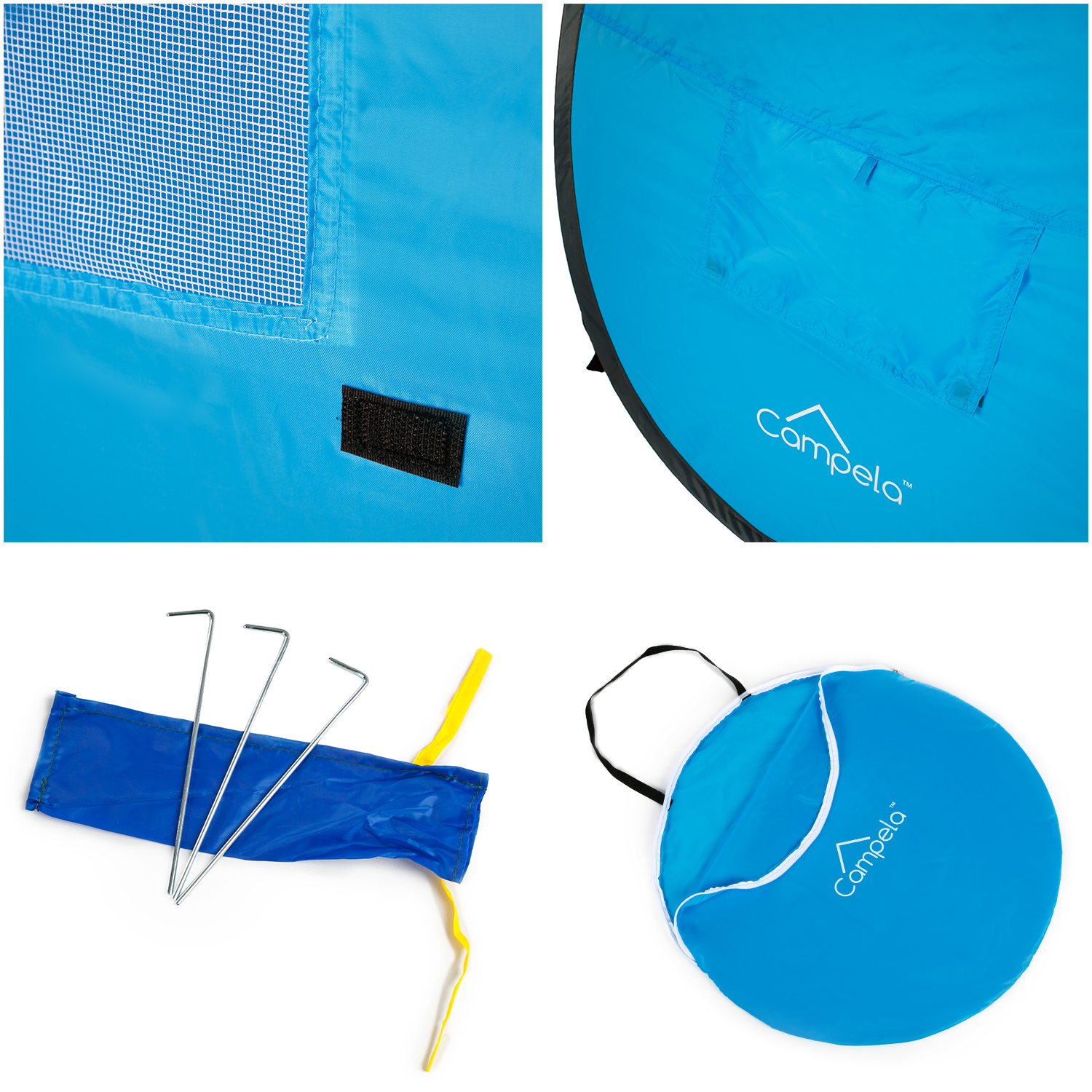 NAMIOT PLAŻOWY SAMOROZKŁADAJĄCY CAMPELA PARAWAN Kolor dominujący odcienie niebieskiego