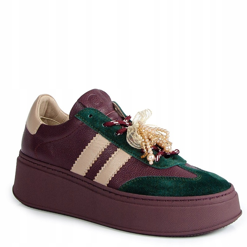 Chebello 4805 Vínově Zelené Kožené Tenisky S Ozdobou 37