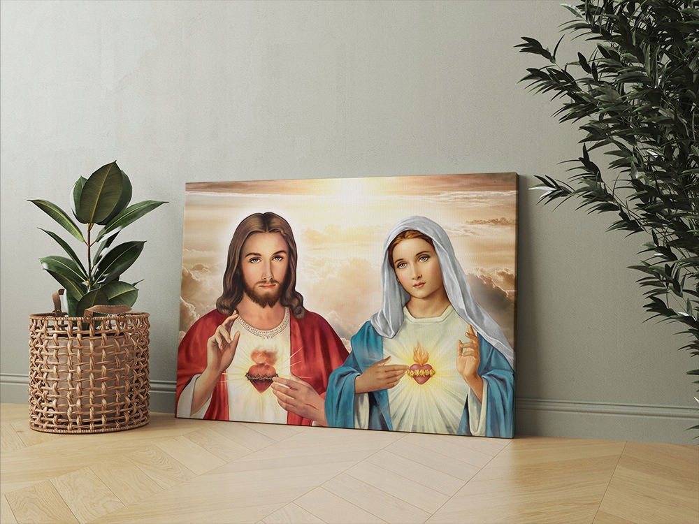 Obraz na płótnie Serce Jezusa Serce Maryi 60x40 cm