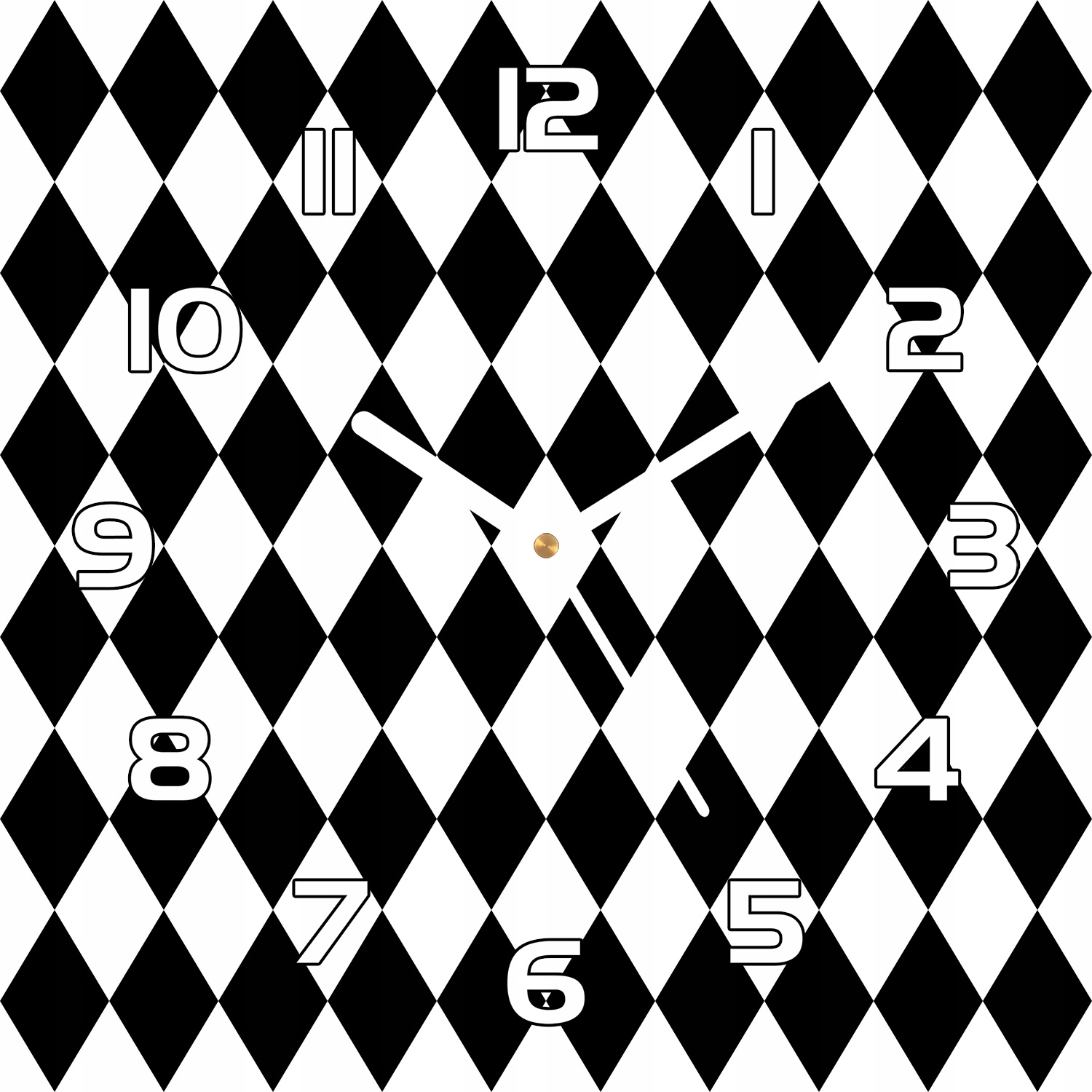 

Cichy zegar szklany Czarnobiały wzór w romby 30x30