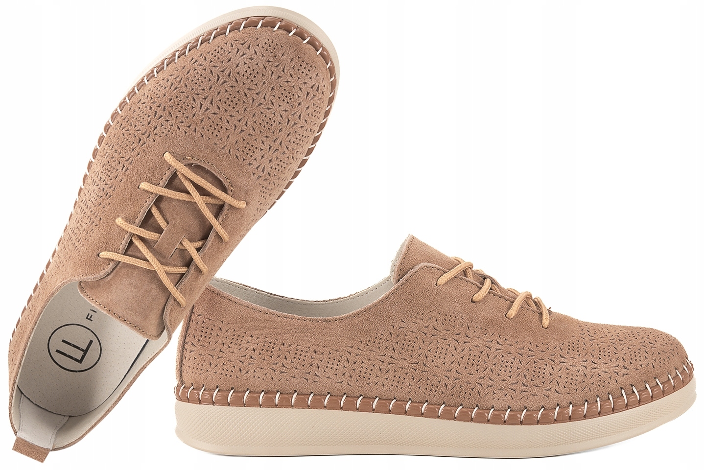 Filippo DP7674 Ažurové Kožené Polobotky Casual Semišové karamel Béžová 40