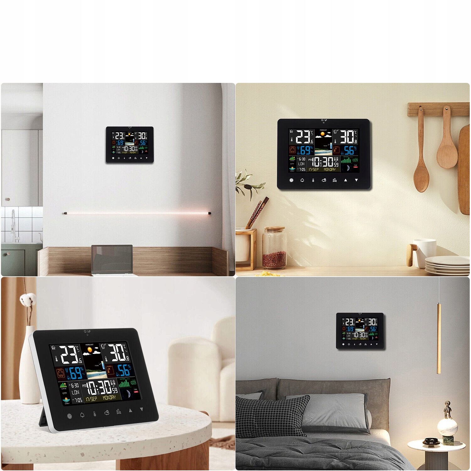 NOWOCZESNA RADIOWA STACJA POGODOWA, PROGNOZA POGODY, ZESTAWIE ZEGAR RADIOW Kolor czarny