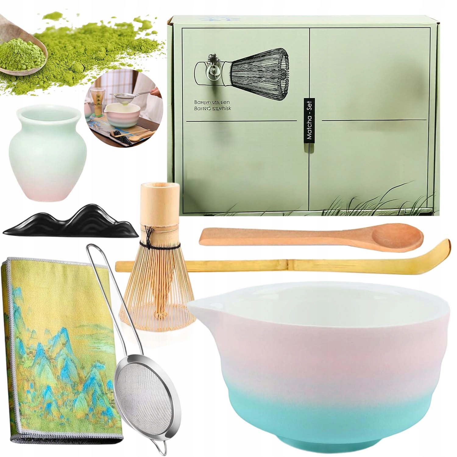 Levně Dárková Sada Na Čaj Matcha Sada Metliček Matcha S Metličkou 8KS
