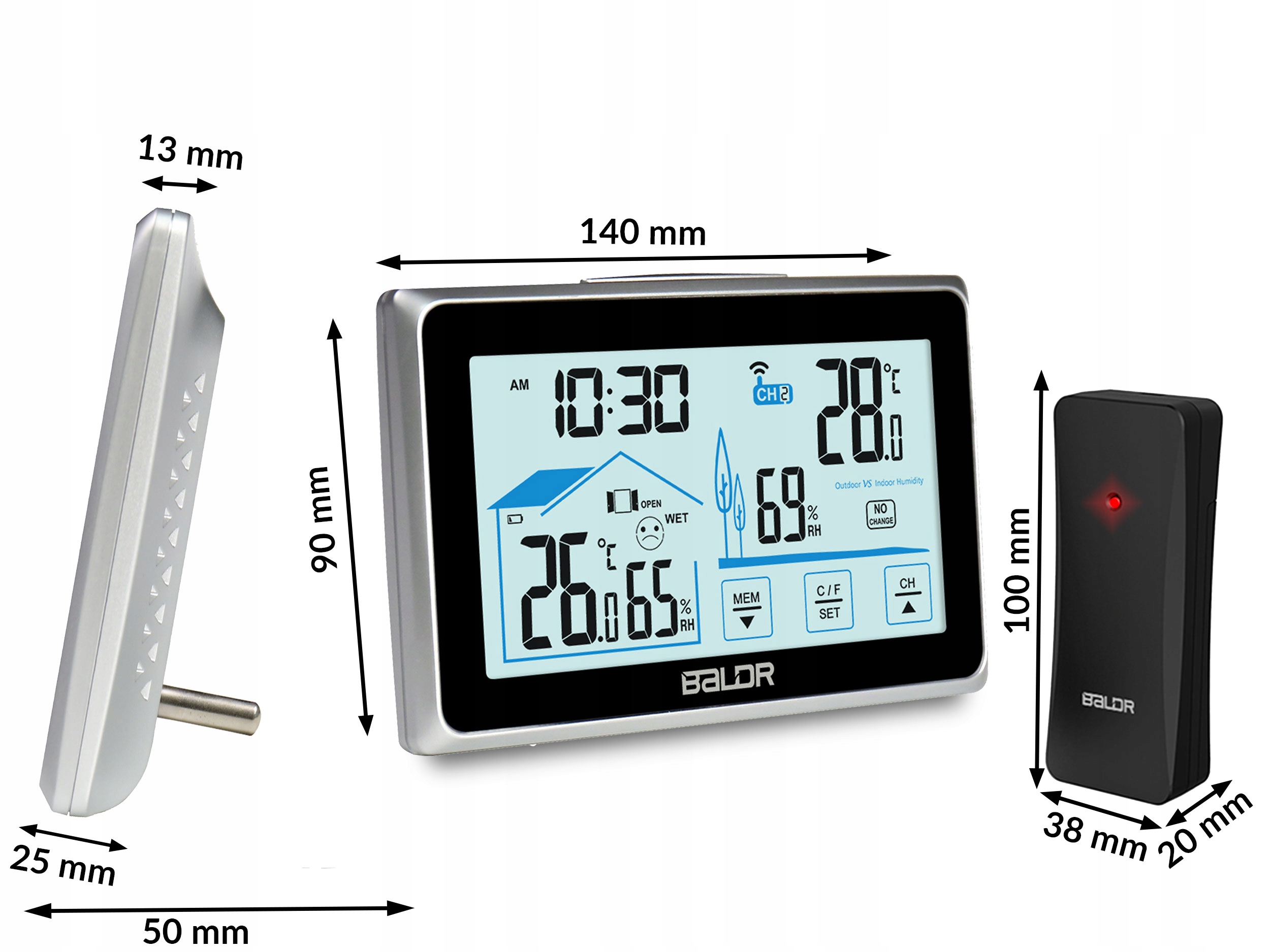 BEZPRZEWODOWA STACJA POGODOWA POGODY HIGROMETR + CZUJNIK Model BD-910