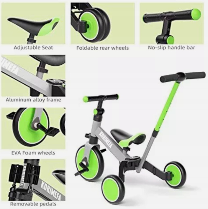 KORIMEFA Trójkołowy Rowerek Biegowy 4 w 1 dla maluchów Model tricycle