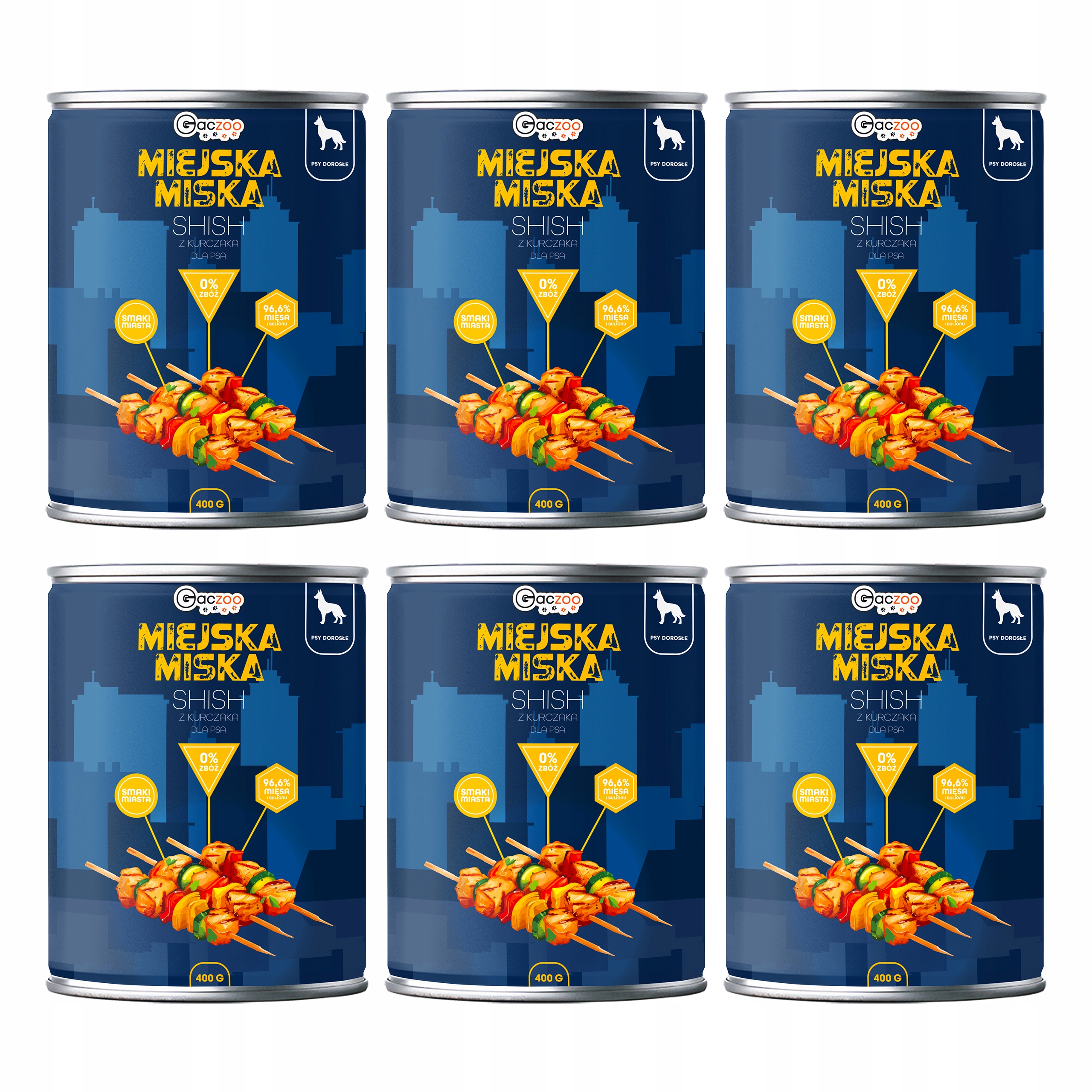 Levně Gaczoo Městská miska bez obilovin krmivo pro psy Shish s kuřecím masem 6 x 400 g