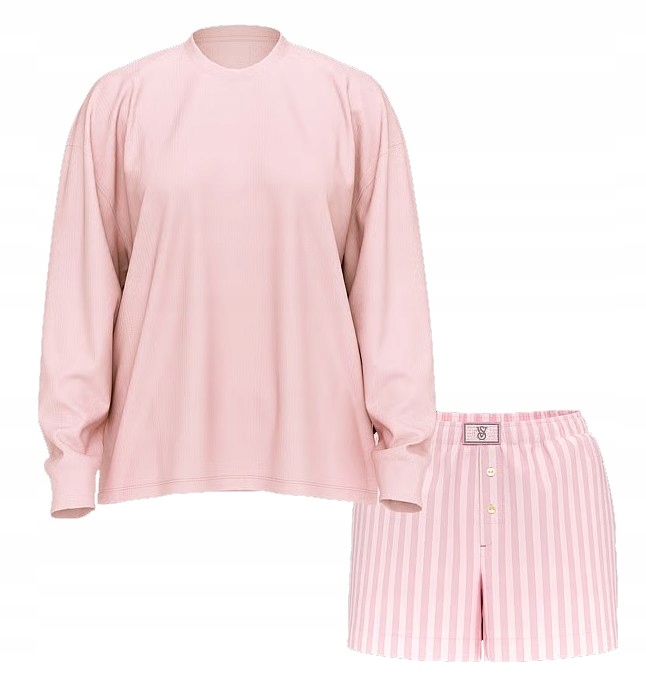 Bavlněné pyžamo Victoria's Secret růžové s proužky a zirkony, velikost M (L)