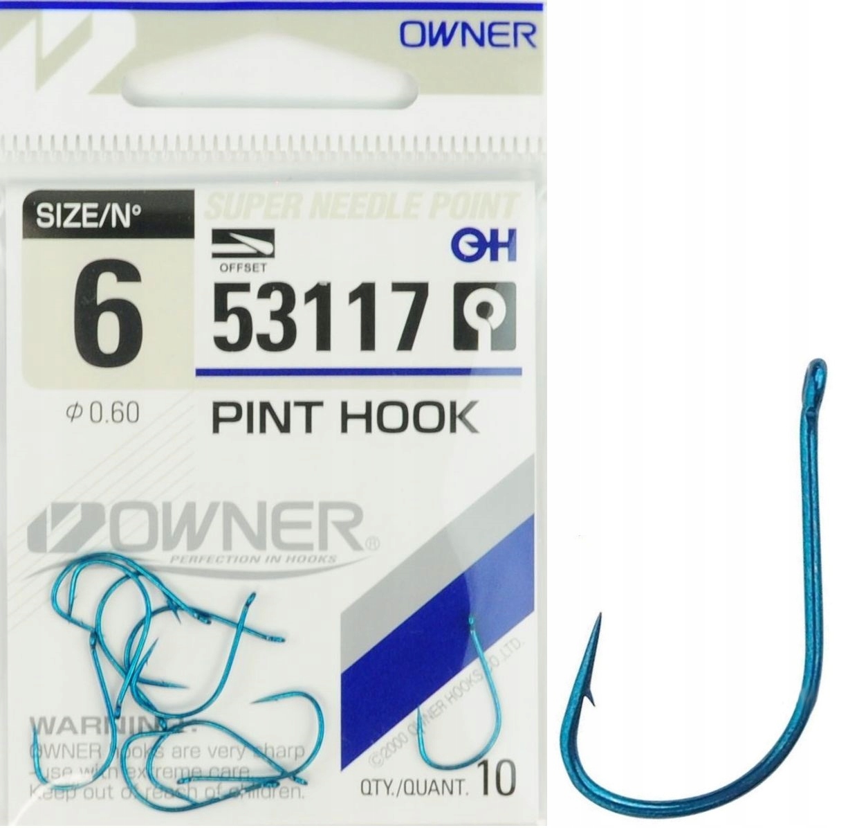 Haczyki Owner 53117 Pint Hook Niebieskie Z Oczkiem Roz. 6 Szt.10
