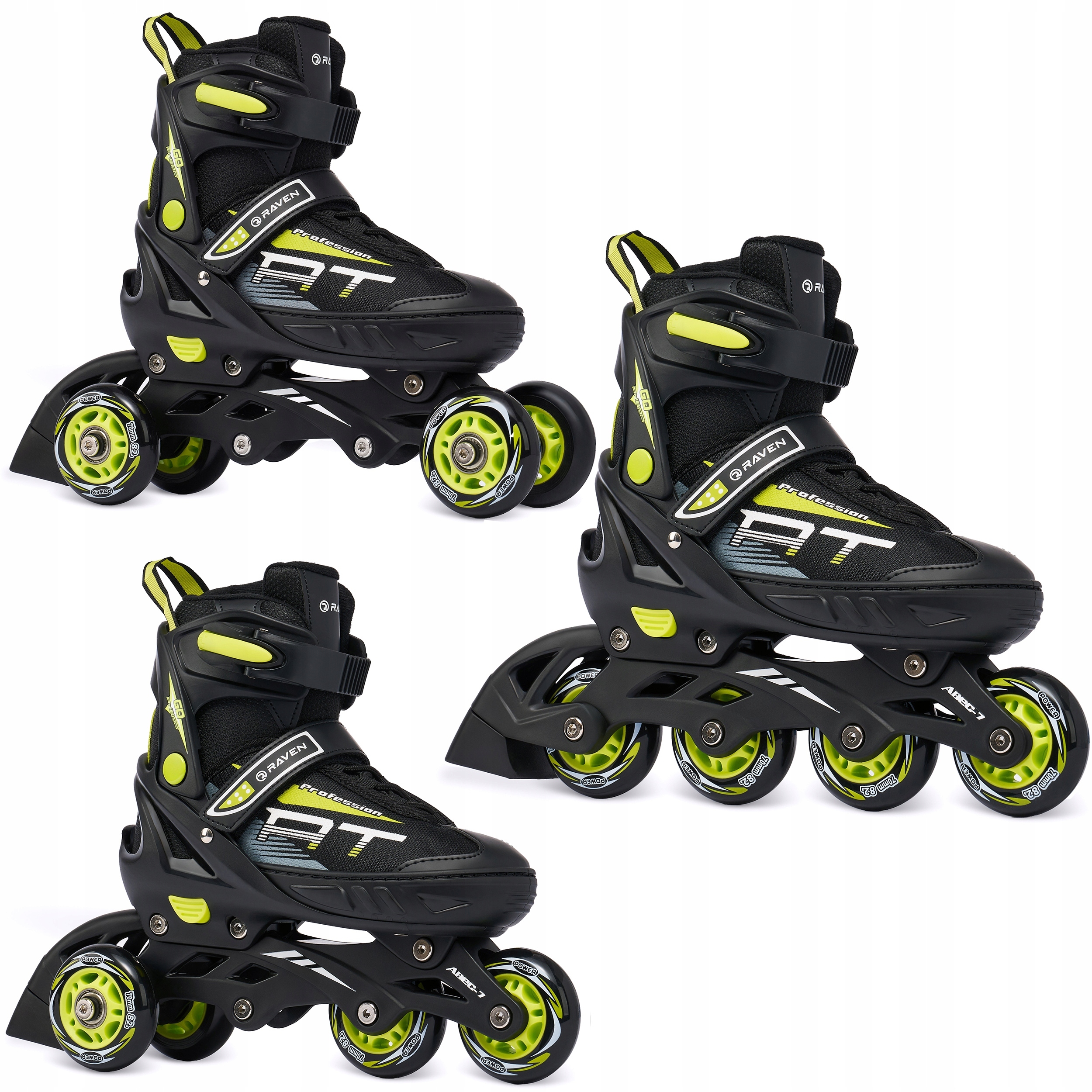 Rolki Wrotki 3w1 Regulowane Raven Profession Black/Lime 31-35
