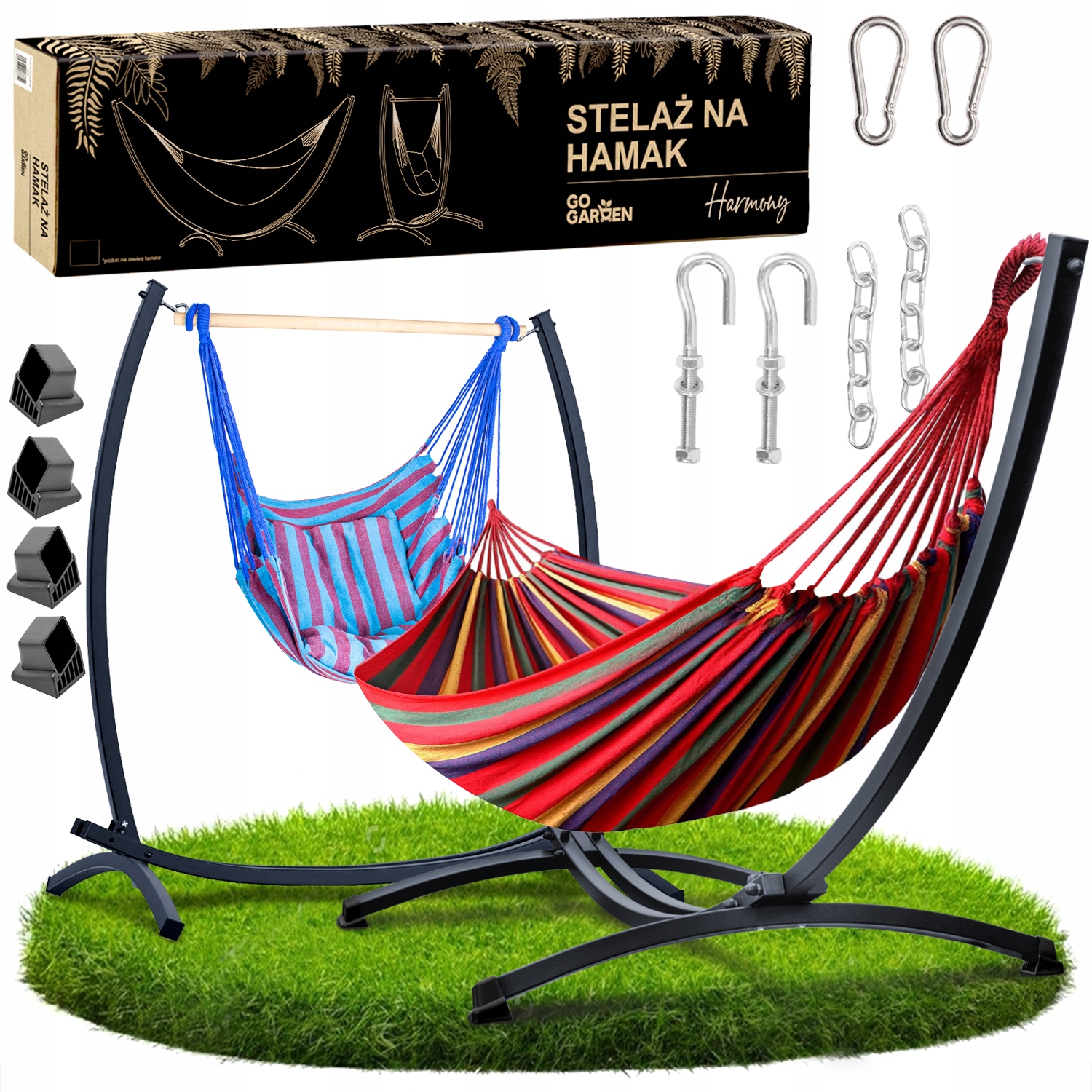 Hamak ze stelażem ogrodowy dwuosobowy stojak boho fotel wiszący bujak 250kg