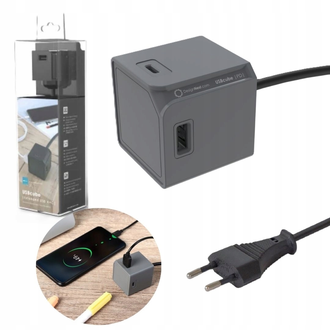 Ładowarka 65W Usb Przedłużacz 1,5m Allocacoc USBcube 2x Usb 2x Usb-c