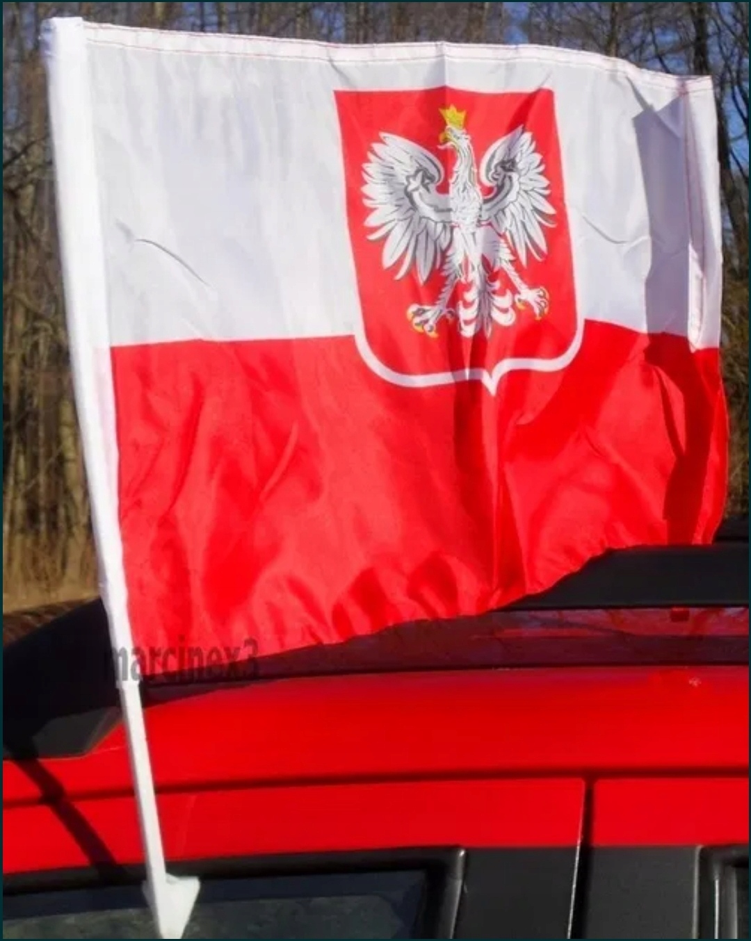 Auto Flaga samochodowa Polski Zestaw 2 flagi + 2 pokrowce