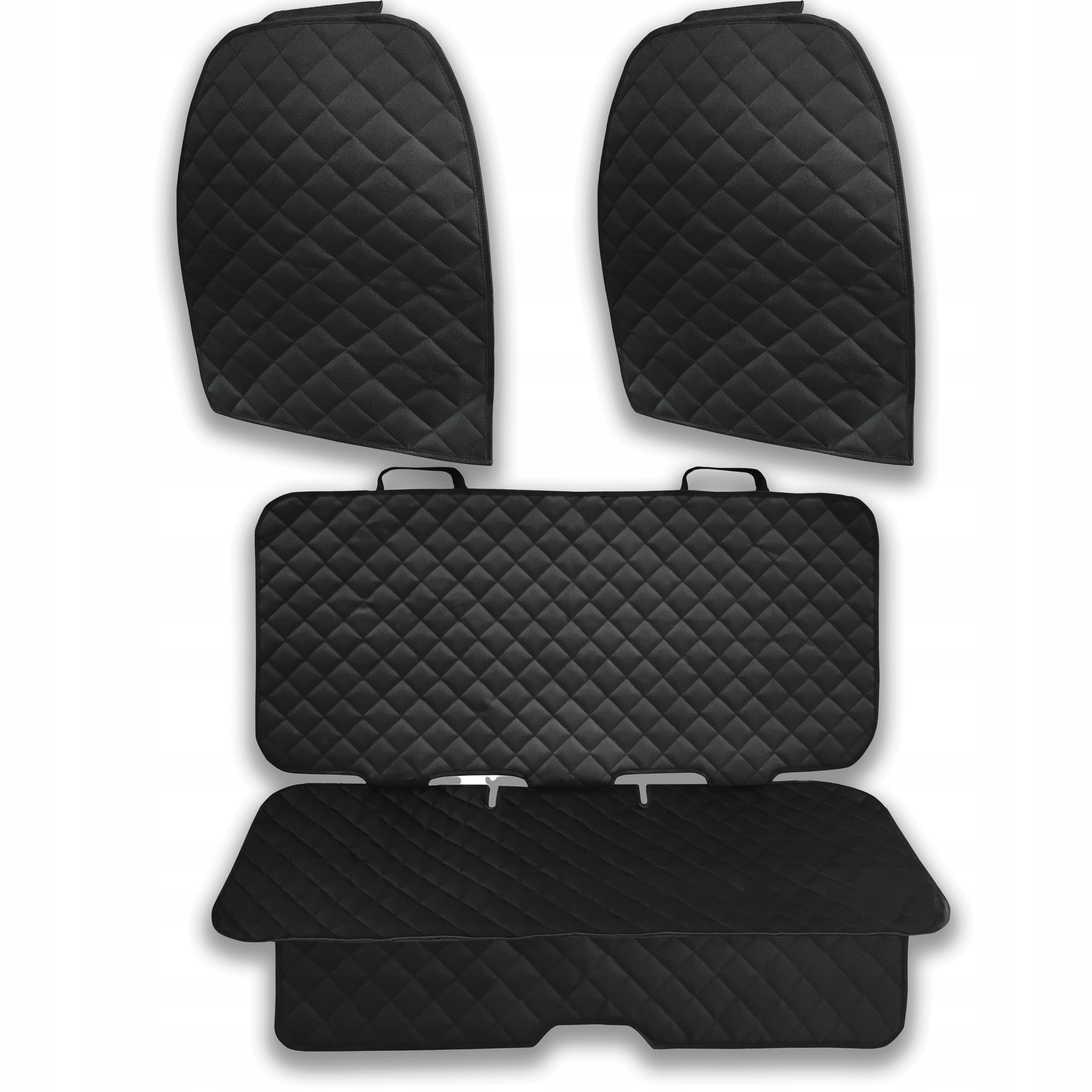 Czarny zestaw mat ochronnych do samochodu: tylna kanapa i przednie fotele