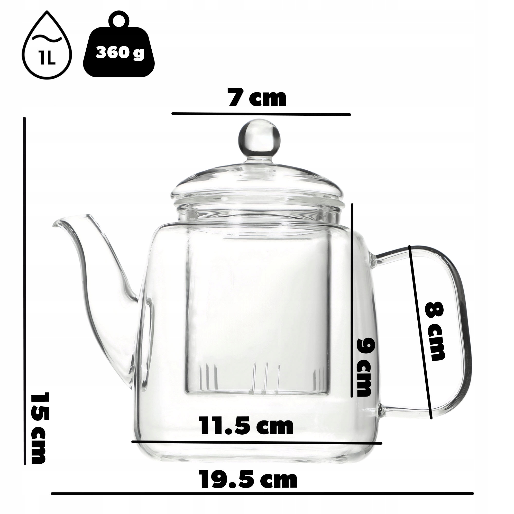 DZBANEK ZAPARZACZ DO HERBATY SZKLANY DO PARZENIA ZIÓŁ Z POKRYWKĄ 1L Kod producenta K9849