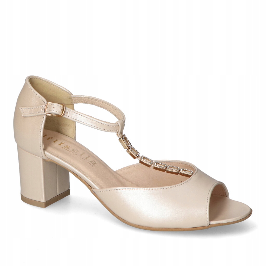 Dámské sandály na podpatku Flisella Přírodní kůže Perlové 36