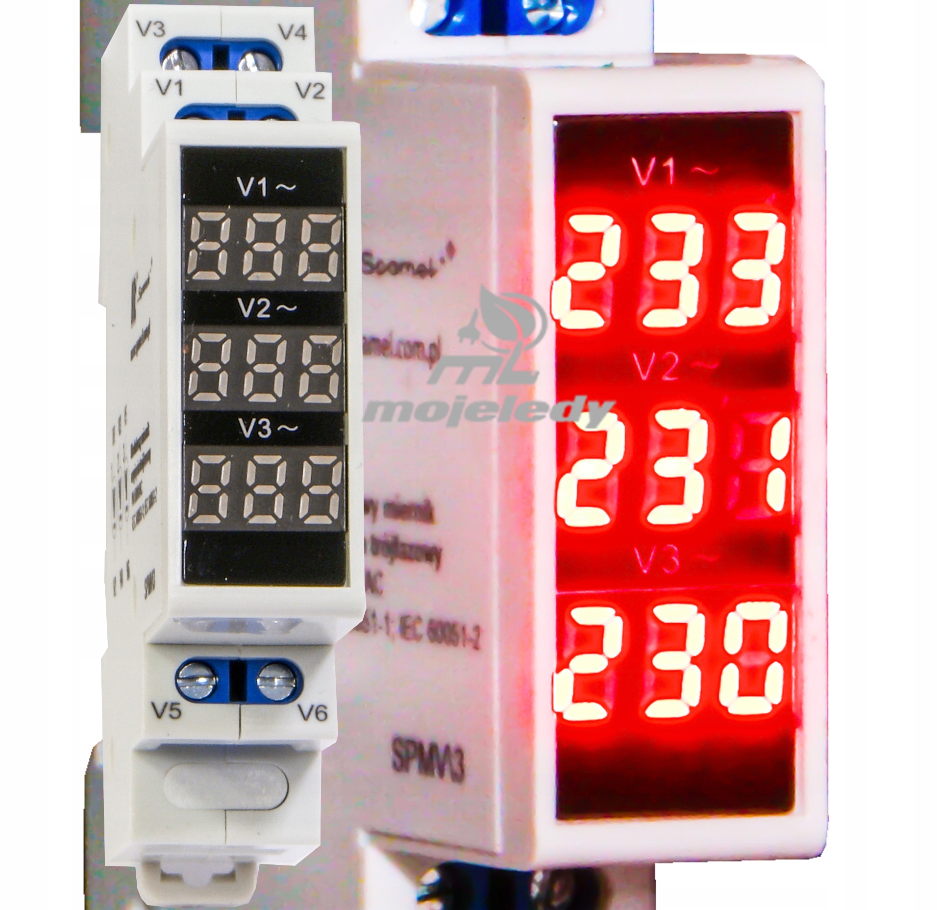 Modulární měřič napětí 3F voltmetr 80-500 V Ac