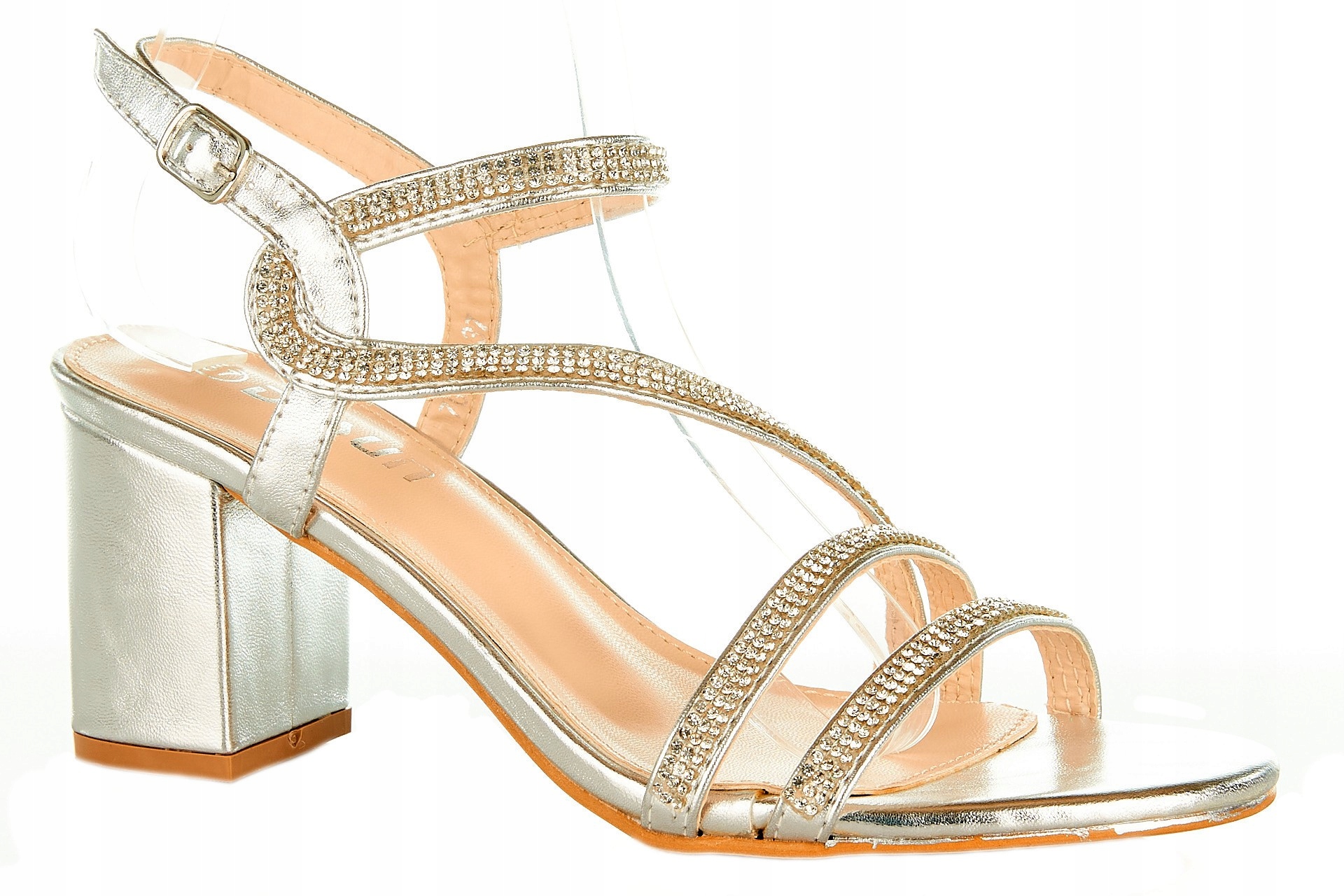 

Sandały Damskie Na Obcasie Słupku 7 CM. Srebrne 37