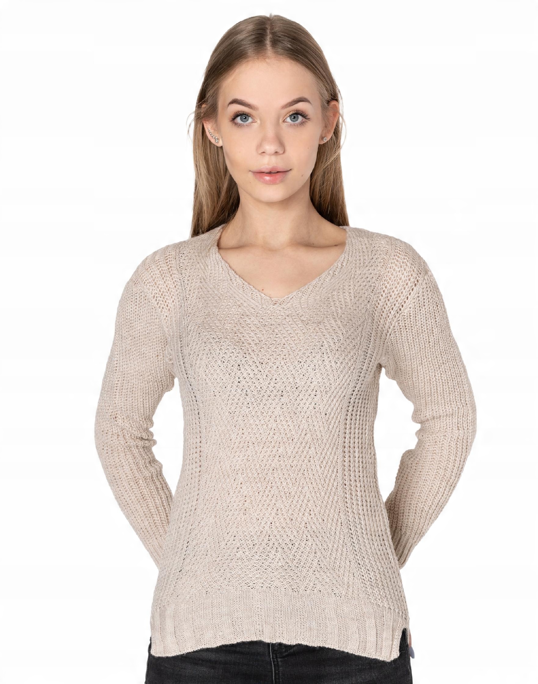 

Lekki Sweterek Damski Sweter Serek SD02-08 beżowy