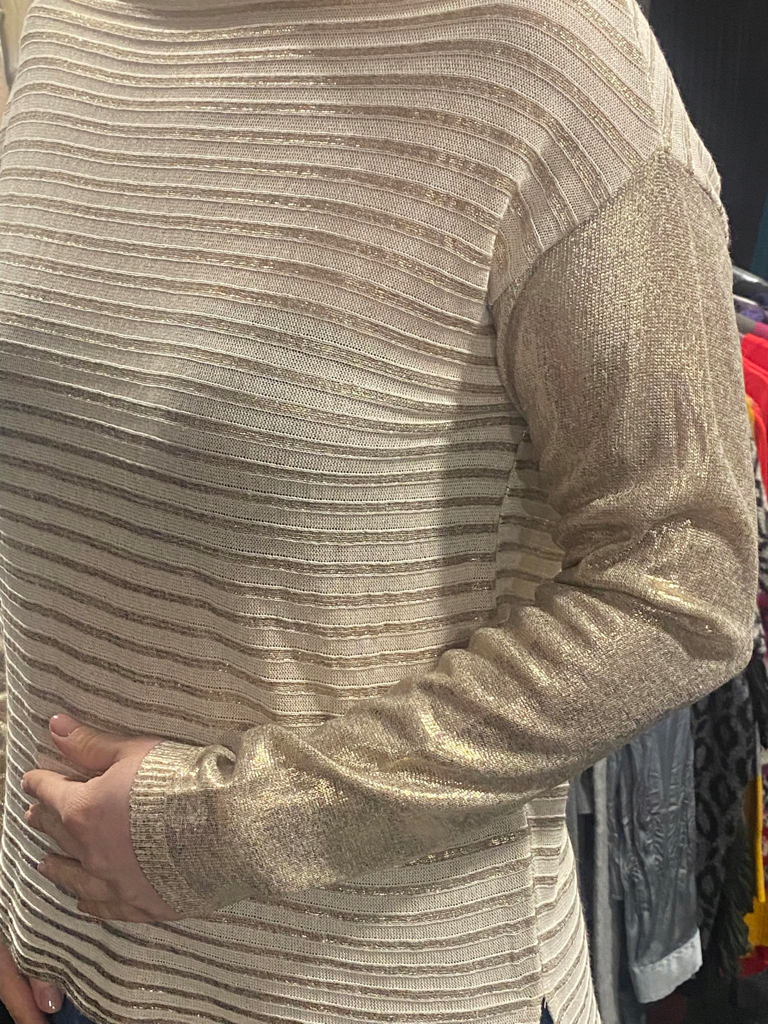 VG LUKSUS SWETER RINASCIMENTO WŁOSKI MADE IN ITALY ZŁOTY M/L 38 40 Rozmiar M/L