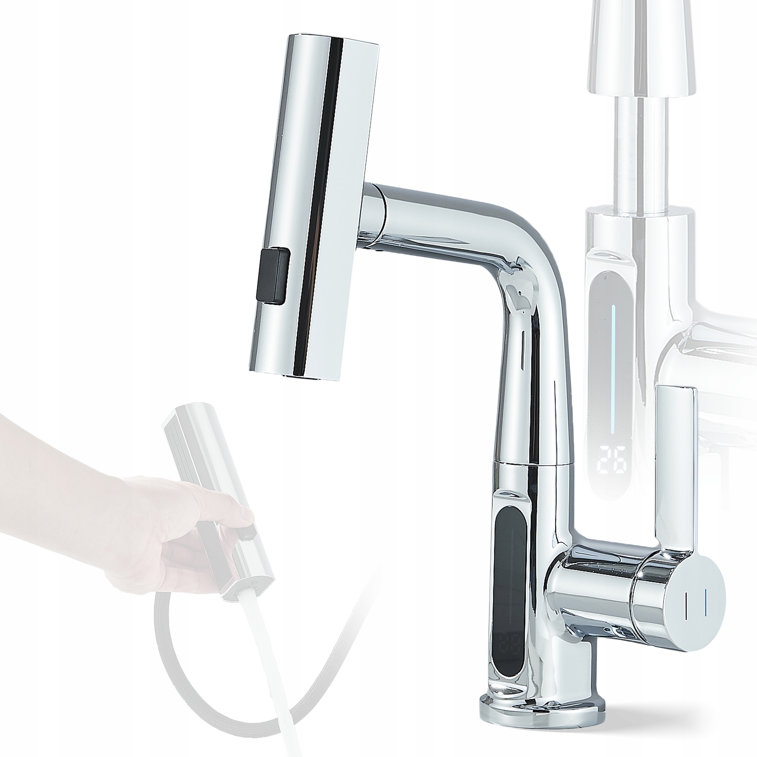 Umývadlová batéria na dosku strieborná Chróm Nexa Displej Moderná