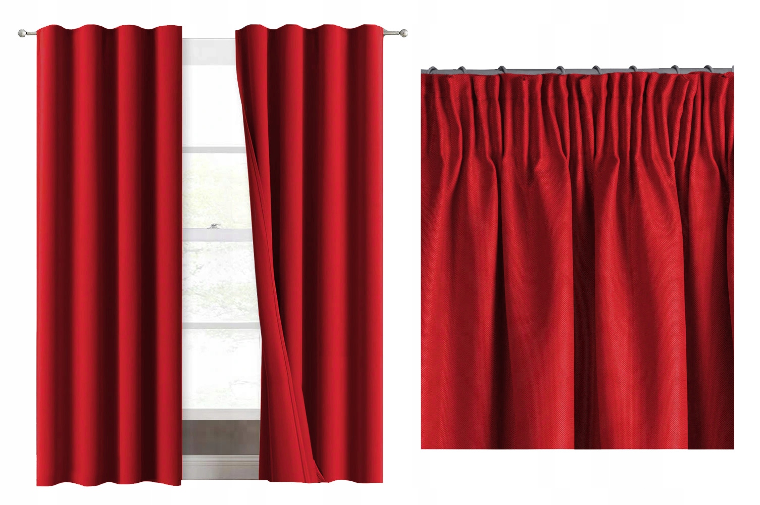 

Zasłony Gotowe 10 Czerwony 230X145 Len Mat Taśma