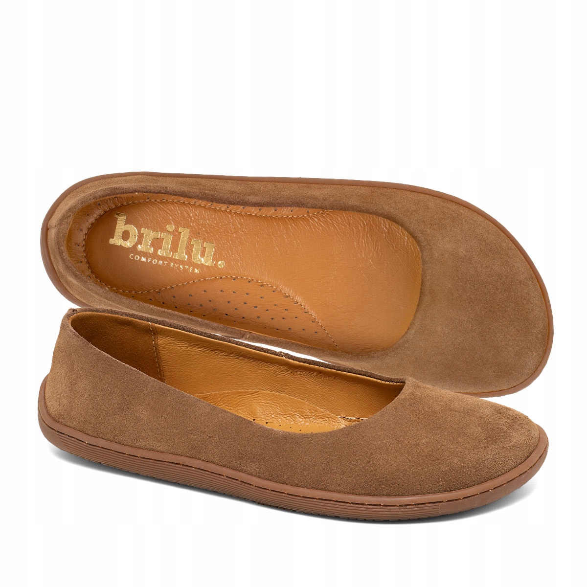 Brilu Polskie Damskie Skórzane Baleriny Barefoot Norah Brązowe 39