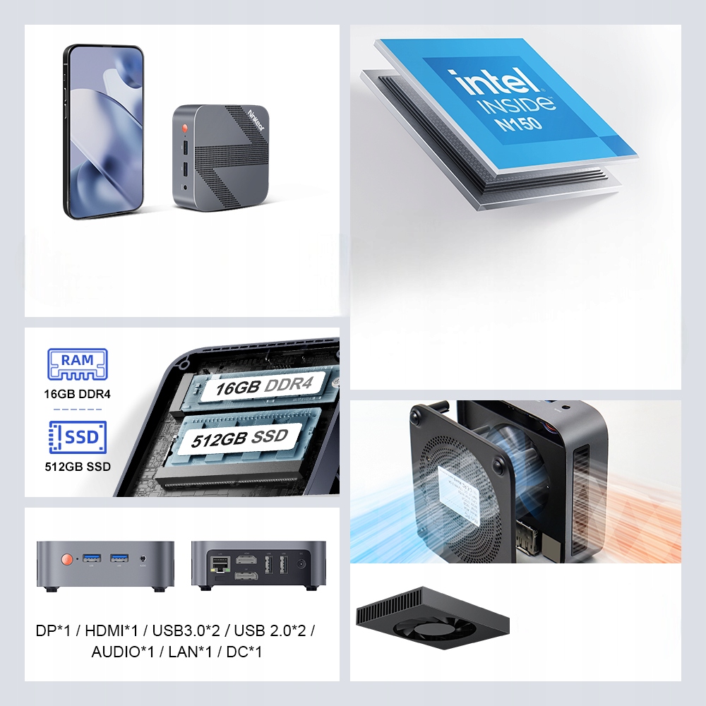 Mini PC komputer Window 11 Ninkear 16GB+512GB Intel Twin Lake N150 3.6GHz Typ pamięci RAM DDR4