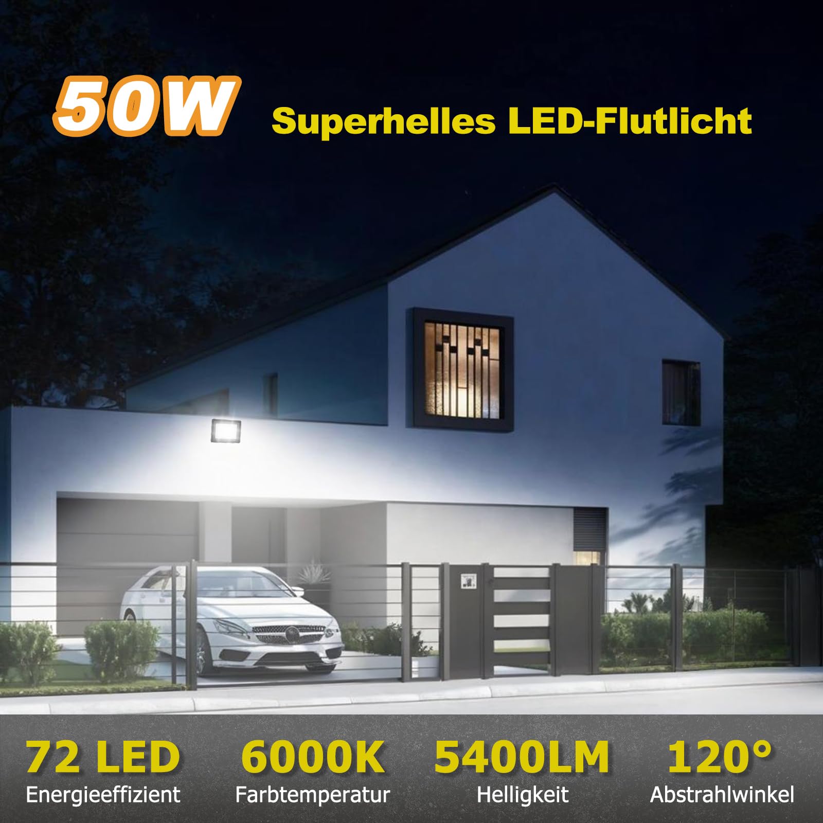 Reflektor Zewnętrzny do Garażu 2 Sztuki | 50W 5400LM IP66 6000K PSATFITO — miniatura 2