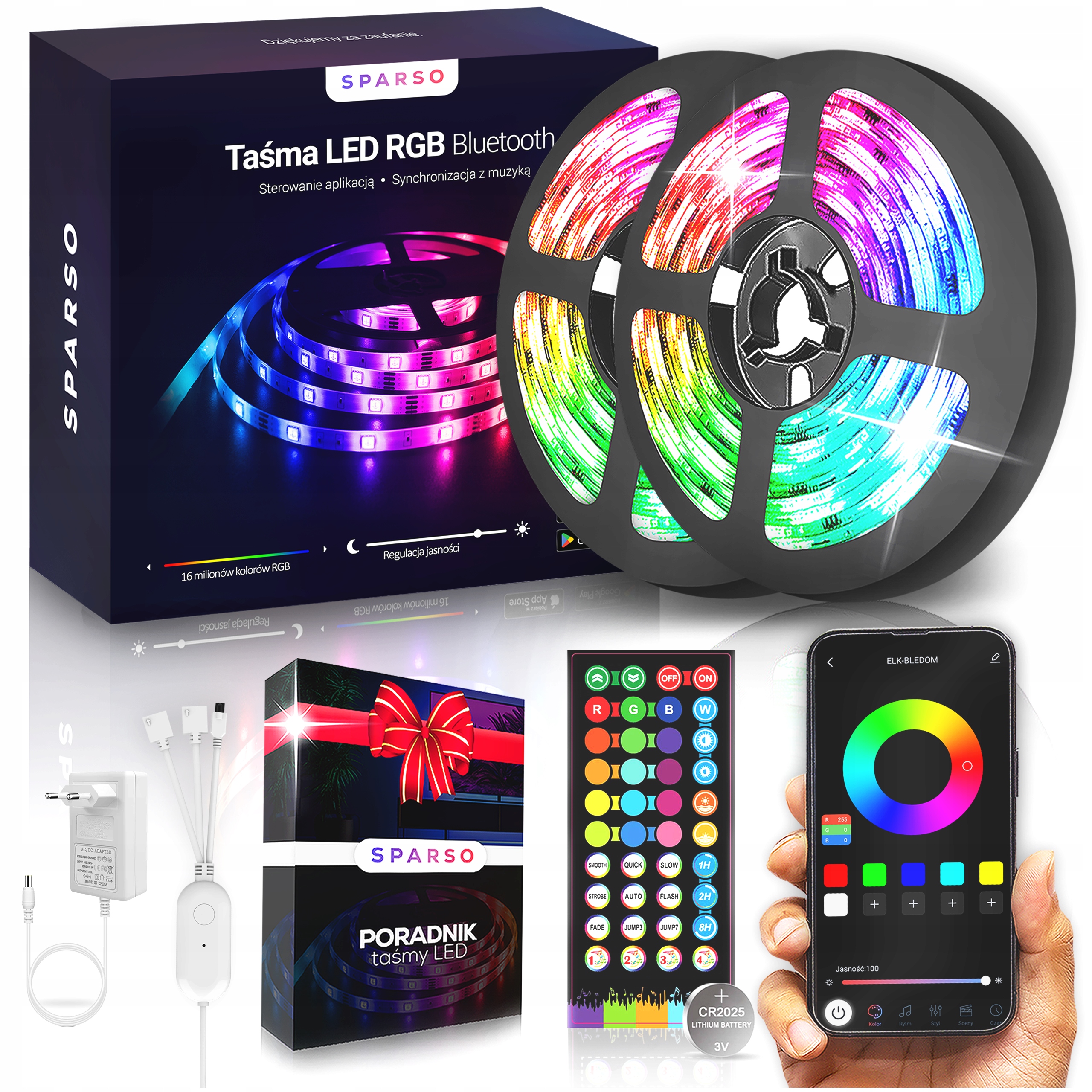 Taśma LED 20M RGB 5050 LEDY Pilot APLIKACJA Bluetooth MUZYKA Zestaw 12V SMD